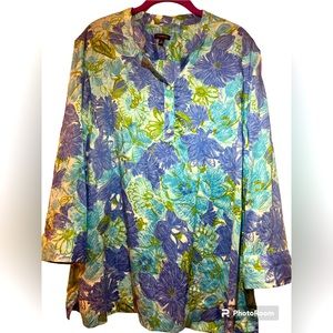 Talbots women’s printed blouse with lime green embellishments.  Size XL EUC